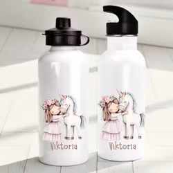 Personlig vattenflaska för barn med enhörningsmotiv - Flaska med eget namn
