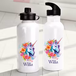 Personlig vattenflaska för barn med enhörningmotiv - Vattenflaska med ditt eget namn