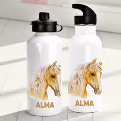 Personlig vattenflaska för barn med hästmotiv - Flaska med eget namn