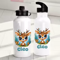 Personlig vattenflaska för barn med rådjurmotiv - Vattenflaska med eget namn