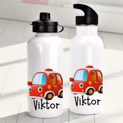 Personlig vattenflaska för barn med bilmotiv - Flaska med eget namn