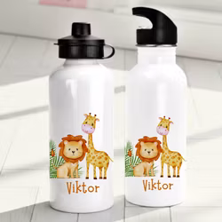 Personlig vattenflaska för barn med Safarimönstrad - Vattenflaska med eget namn