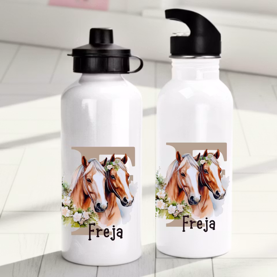 Personlig vattenflaska för barn med hästmotiv - Flaska med eget namn