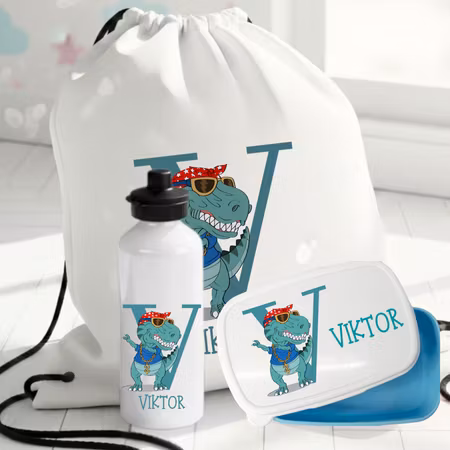Cool dinosaurie - personlig vattenflaska - gympapåse - ryggsäck