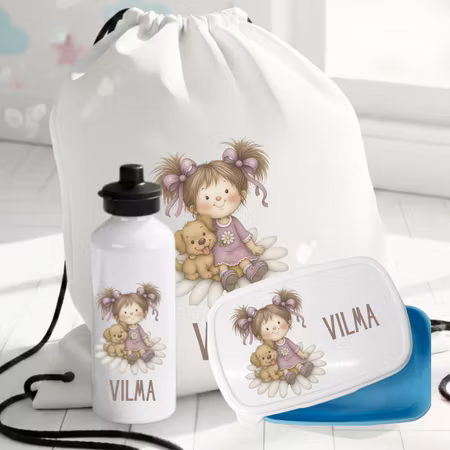 Personlig vattenflaska-gympapåse-matlåda -Sagoland