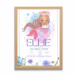 Doptavla -Personlig födelsetavla- Vacker Sjöjungfru