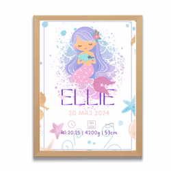 Doptavla -Personlig födelsetavla- Magic mermarid