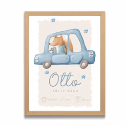 Doptavla-Personlig födelsetavla -Pojke -Räv i bil