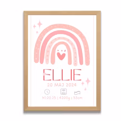 Doptavla -Personlig födelsetavla -Flicka -Regnbåge