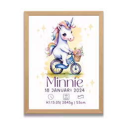 Doptavla -Personlig födelsetavla -Flicka -Unikorn