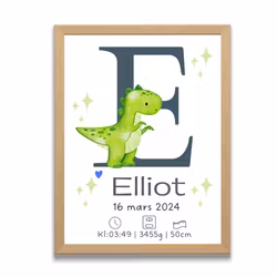 Doptavla -Personlig födelsetavla -Pojke -Dinosaurie