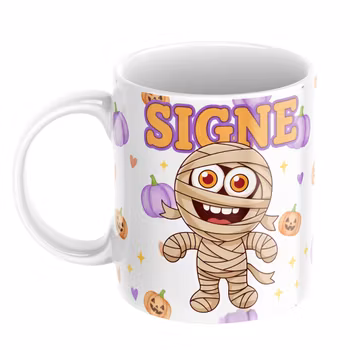 Personlig Halloweenmugg för barn – gullig mumie med namn