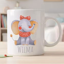 Mugg för barn med namn – Personlig barnmugg - Elefant