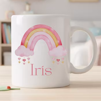 Mugg för barn med namn – Personlig barnmugg – Regnbåge
