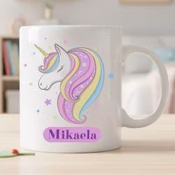 Mugg för barn med namn – Personlig barnmugg – Enhörningsmotiv