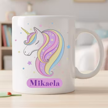 Mugg för barn med namn – Personlig barnmugg – Enhörningsmotiv