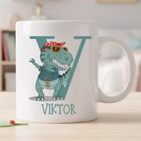 Mugg för barn med namn – Personlig barnmugg -T-Rex
