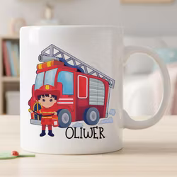 Mugg för barn med namn – Personlig barnmugg - Brandman