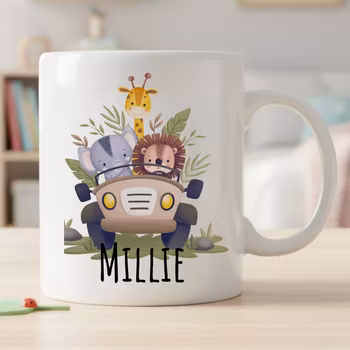 Mugg för barn med namn – Personlig barnmugg - Vilda djur