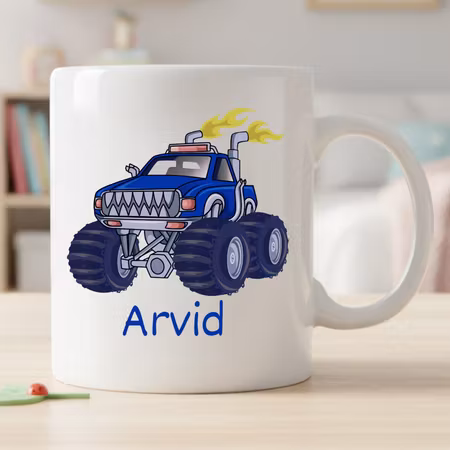 Mugg för barn med namn – Personlig barnmugg - Monstertruck