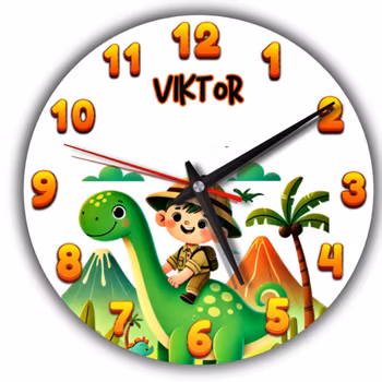 Tyst väggklocka för barn med dinosaurie