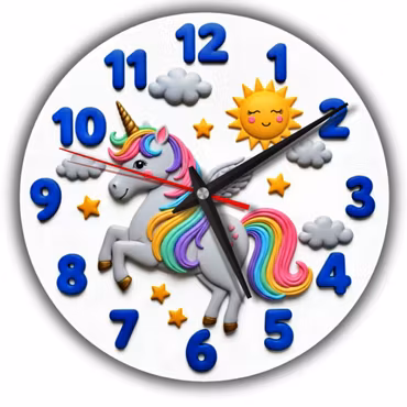 Enhörning mönstrad tystgående väggklocka för barn