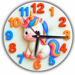 Gullig enhörning- tystgående väggklocka för barn