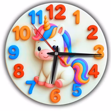 Gullig enhörning- tystgående väggklocka för barn