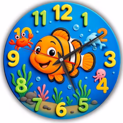 Den lilla clownfiskens - tystgående väggklocka för barn