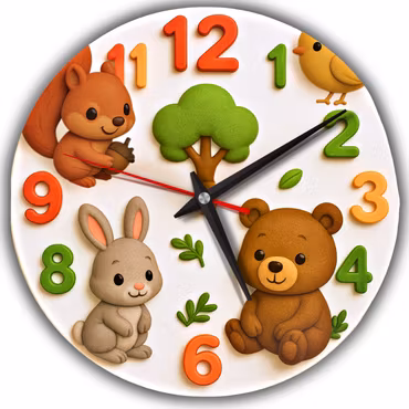 Väggklocka för barn -Höst i skogen