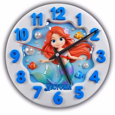 Tyst väggklocka för barn – Sjöjungfru