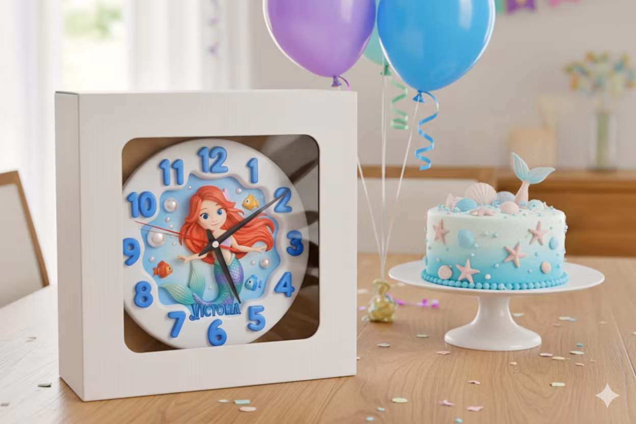 Tyst väggklocka för barn – Sjöjungfru