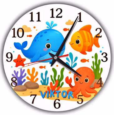 Tyst väggklocka för barn – Havsdjur