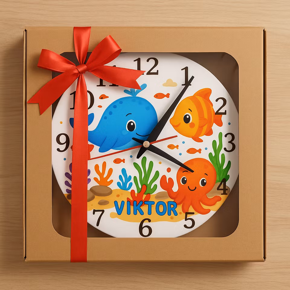 Tyst väggklocka för barn – Havsdjur