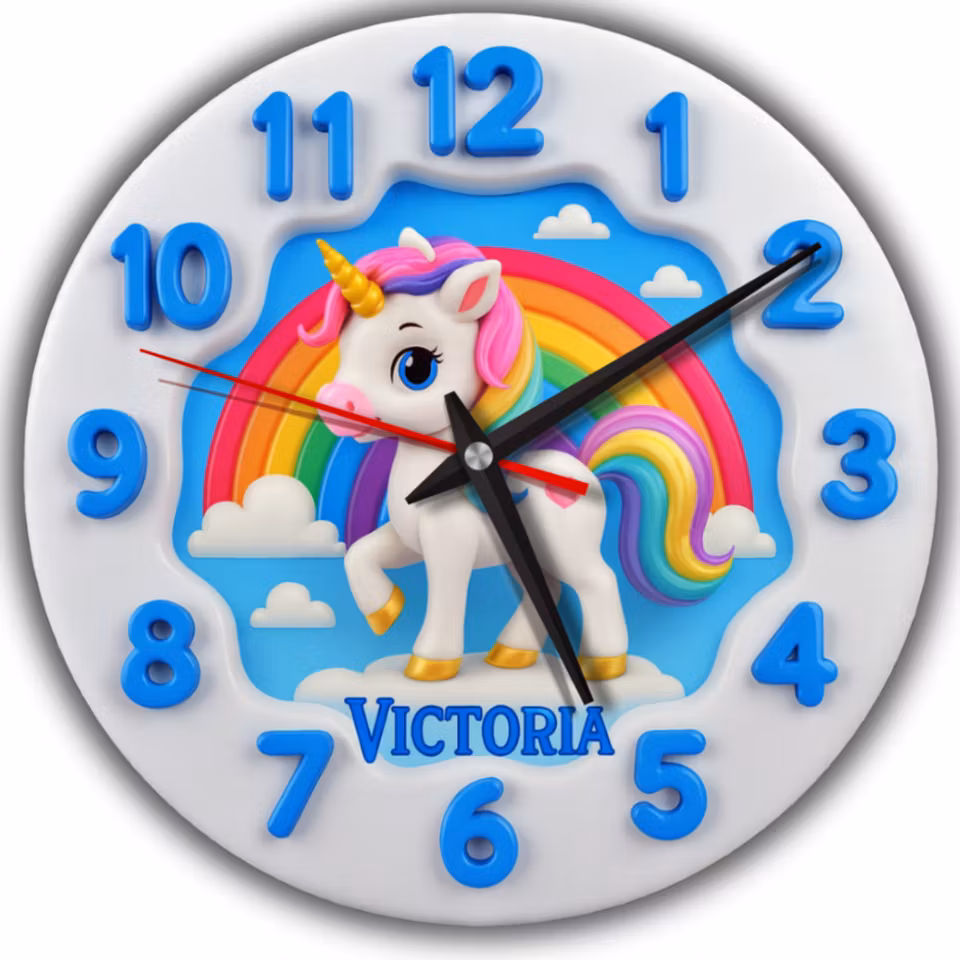 Enhörning och Regnbåge mönstrad  väggklocka för barn