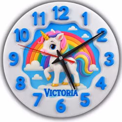 Enhörning och Regnbåge- tystgående väggklocka för barn