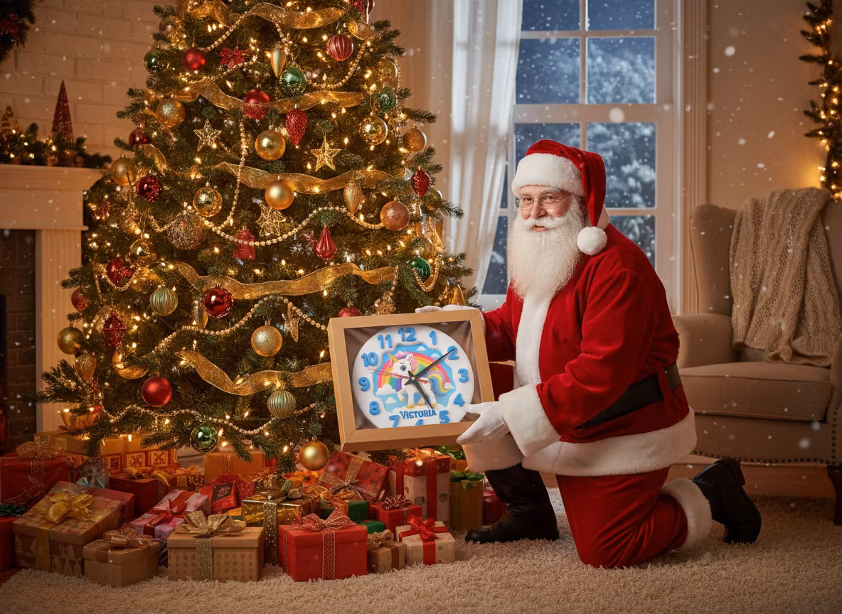 Enhörning och Regnbåge- tystgående väggklocka för barn