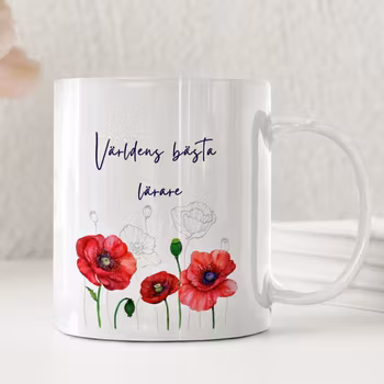 Världens bästa lärare – presentmugg med vallmoblommor