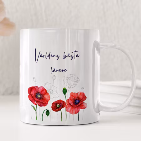 Världens bästa lärare – presentmugg med vallmoblommor