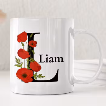 Personlig mugg med vallmo och namn – konstnärlig present med blommotiv
