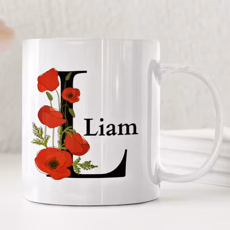 Personlig mugg med vallmo och namn – konstnärlig present med blommotiv