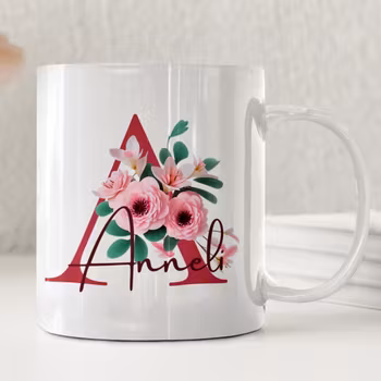 Personlig blommig mugg - Rosa blommor