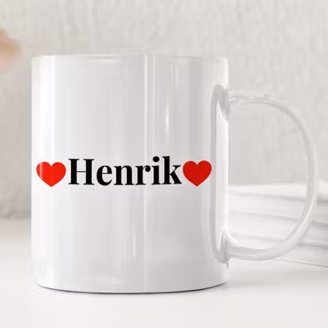Personlig namn-mugg med hjärtramar och namnbetydelse – unik och omtänksam present