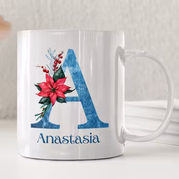 Personlig vintermugg med namn och julstjärna – perfekt julklapp i keramik
