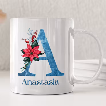 Personlig vintermugg med namn och julstjärna – perfekt julklapp i keramik