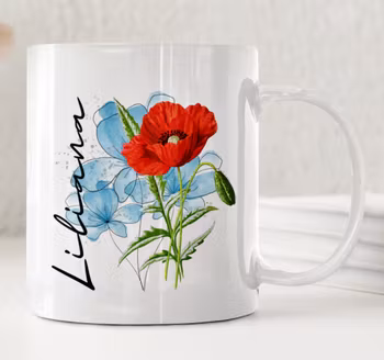Personlig mugg med vallmo och namn – blommig presentmugg i keramik