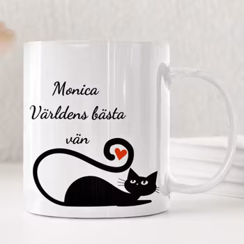 Personlig mugg med katt och text – bästa vän-gåva med namn