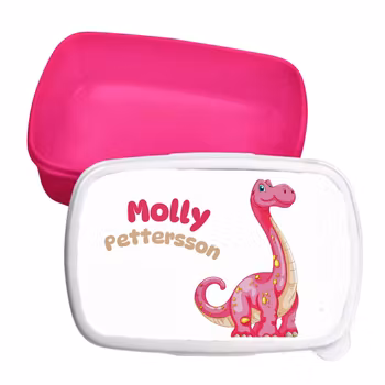 Personlig lunchlåda för barn -matlåda- lunchbox - Rosa Dinosaurie