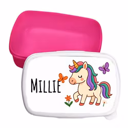 Personlig matlåda för barn - lunchbox - Enhörning med fjärillar
