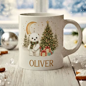 Personlig Julmugg – Isbjörn vid Granen